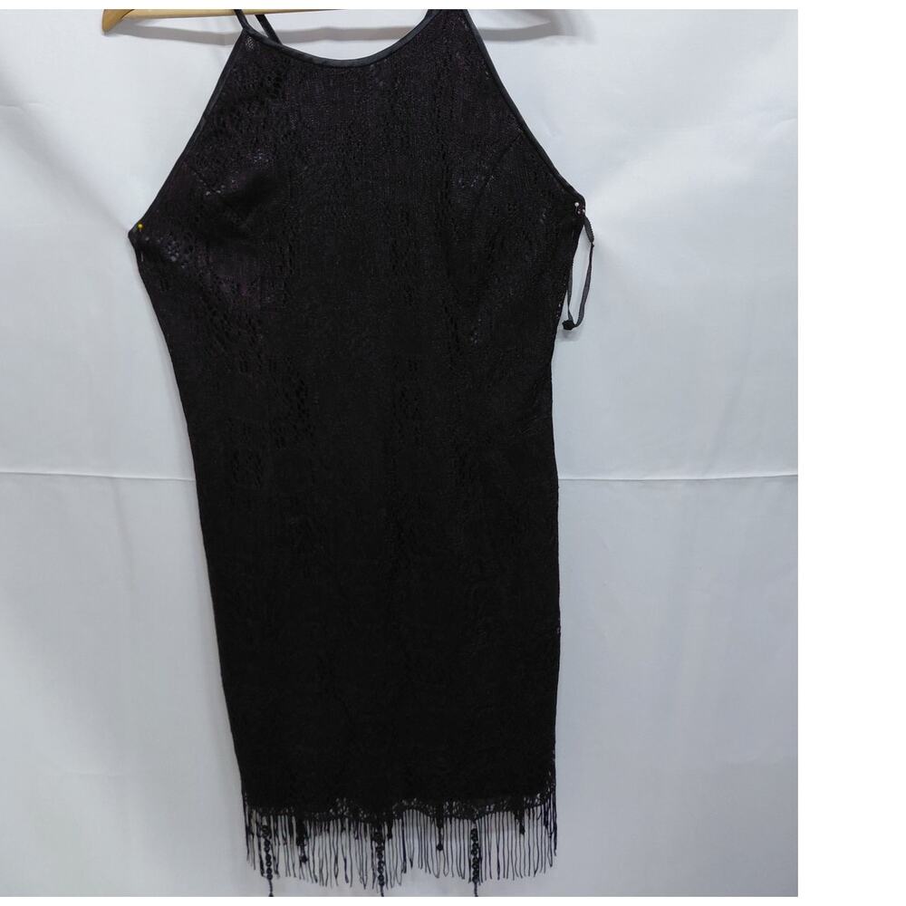 Scott McClintock Black Fringe Dress Solid Sleeveless Knee Length Women Size 16